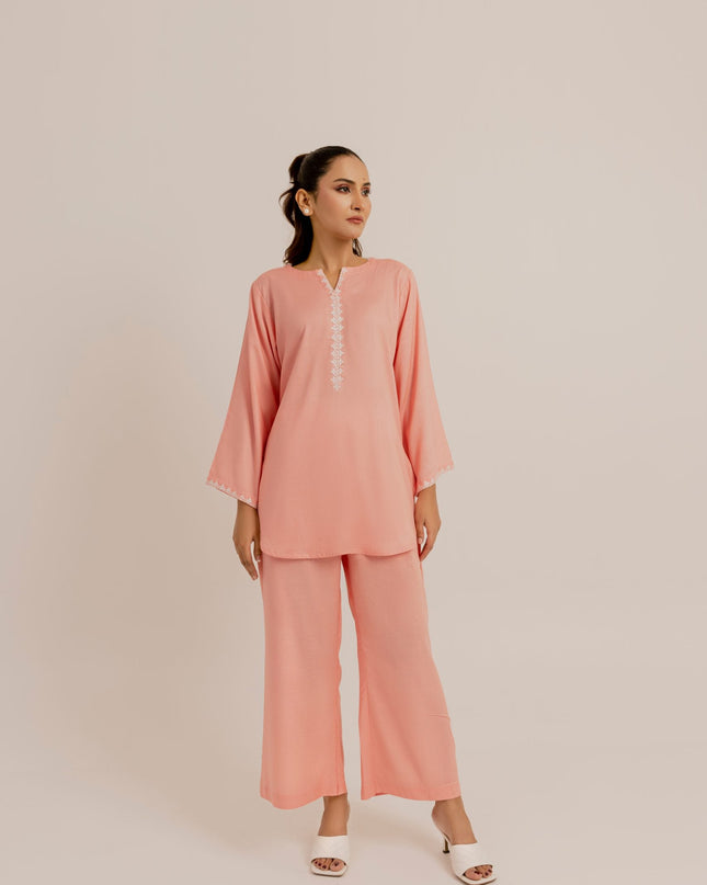 Peach Embroidered Set