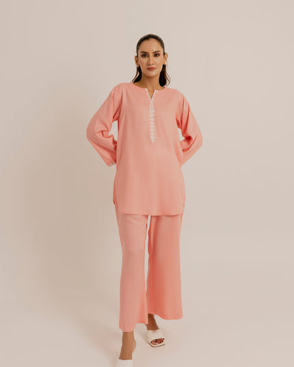 Peach Embroidered Set