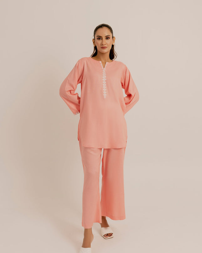 Peach Embroidered Set