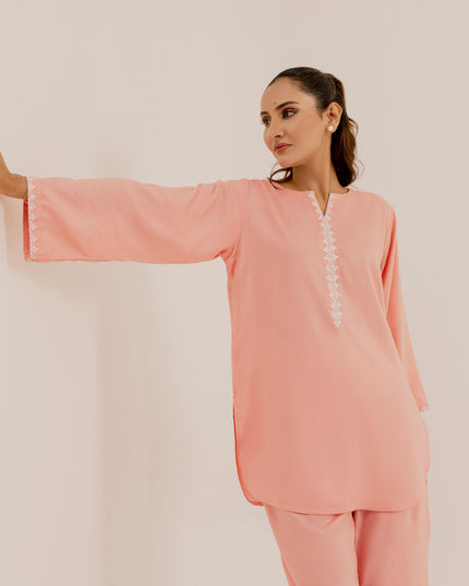 Peach Embroidered Set