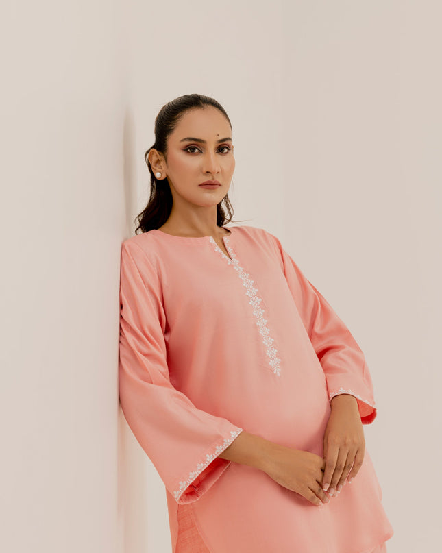 Peach Embroidered Set