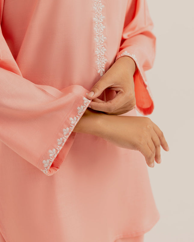Peach Embroidered Set