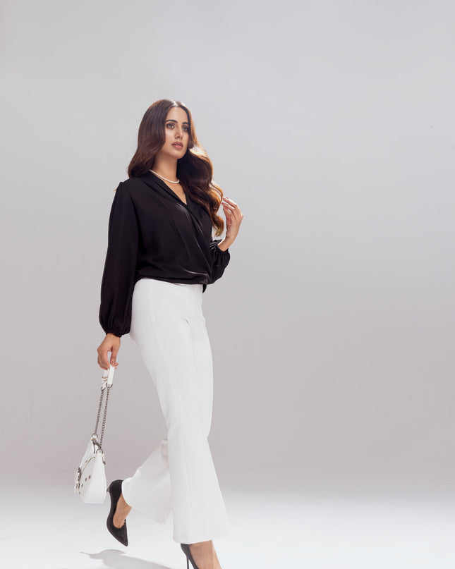 High Waist Flared White Pants